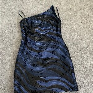 Halston Elegant Blue and Black Sequin Dress